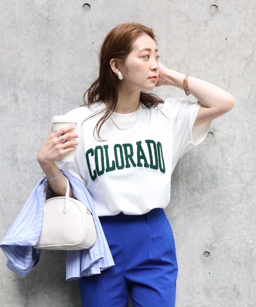 HONEYSUCKLE ROSE（ハニーサックルローズ）の「【HONEYSUCKLE ROSE】ビッグロゴプリントＴ（Tシャツ/カットソー・レディース・ホワイト/ネイビー/グリーン・M/L）」の2枚目の写真