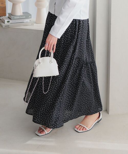 Petitle（プチレ）の「[ 低身長向けサイズ ]　選べる2丈 ラウンドギャザー切り替えロングスカート（スカート・レディース・ホワイト/ブラック/ダークグリーン/ピンク/ホワイト系その他/ブラック系その他/ストライプ・M/PM/M-Short）」の4枚目の写真