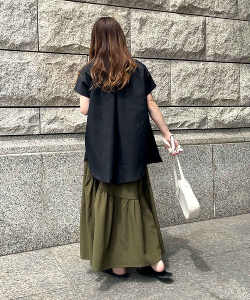 Petitle（プチレ）の「[ 低身長向けサイズ ]　選べる2丈 ラウンドギャザー切り替えロングスカート（スカート・レディース・ホワイト/ブラック/ダークグリーン/ピンク/ホワイト系その他/ブラック系その他/ストライプ・M/PM/M-Short）」の8枚目の写真