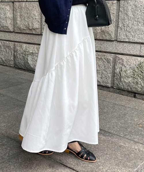 Petitle（プチレ）の「[ 低身長向けサイズ ]　選べる2丈 ラウンドギャザー切り替えロングスカート（スカート・レディース・ホワイト/ブラック/ダークグリーン/ピンク/ホワイト系その他/ブラック系その他/ストライプ・M/PM/M-Short）」の14枚目の写真