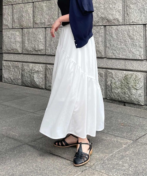 Petitle（プチレ）の「[ 低身長向けサイズ ]　選べる2丈 ラウンドギャザー切り替えロングスカート（スカート・レディース・ホワイト/ブラック/ダークグリーン/ピンク/ホワイト系その他/ブラック系その他/ストライプ・M/PM/M-Short）」の13枚目の写真