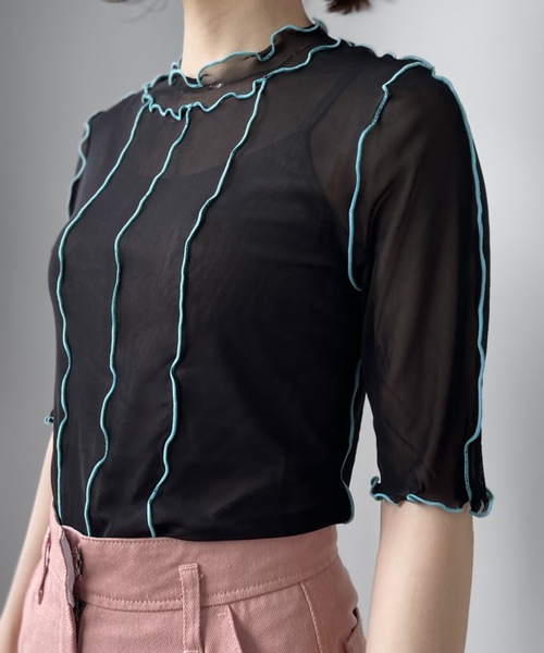 tシャツ エアリーカラーメロウカットソー レディース 楽天市場】シアー メロウ 五分袖 半袖 カットソー ブラウス