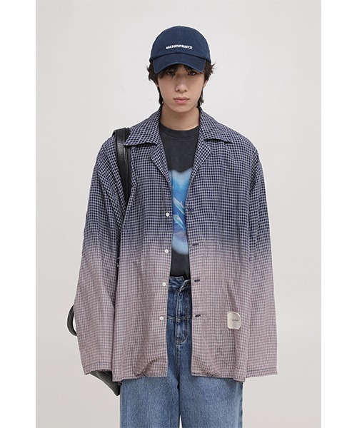 MASONPRINCE(メイソンプリンス)の「【MASONPRINCE】Oversized dyed open collar shirt CS2096(シャツ/ブラウス・メンズ・ライトカーキ/ネイビー・S/L/M)」の2枚目の写真