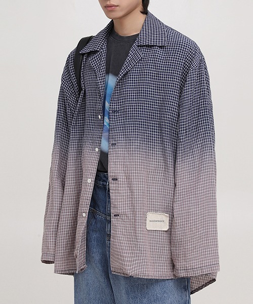 MASONPRINCE(メイソンプリンス)の「【MASONPRINCE】Oversized dyed open collar shirt CS2096(シャツ/ブラウス・メンズ・ライトカーキ/ネイビー・S/L/M)」の9枚目の写真