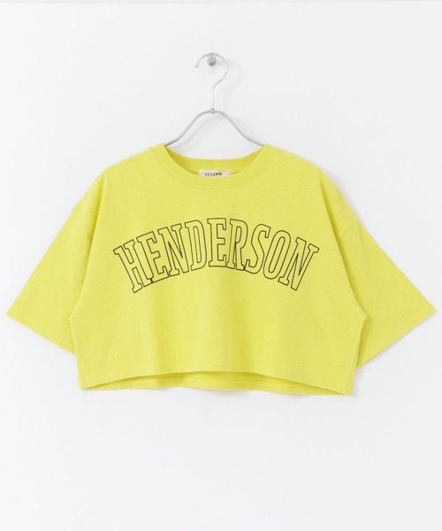 HEYUMM(ヘユム)の「カレッジロゴクロップドTシャツ(Tシャツ/カットソー・レディース・ブラック/イエロー/オフホワイト・ONE)」の3枚目の写真