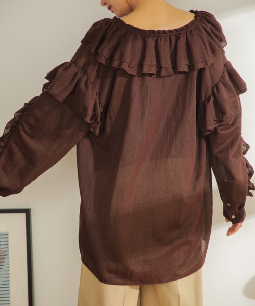 mici（ミチ）の「(mici)フリルシャツ（シャツ/ブラウス・レディース・ブラウン/オレンジ/ブラック・ONE SIZE/FREE）」の4枚目の写真