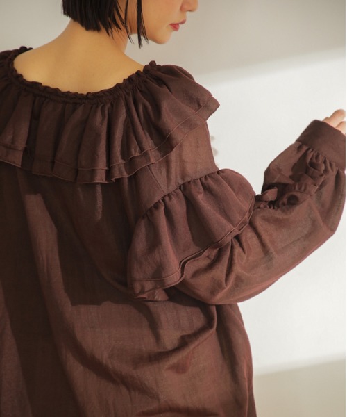 mici（ミチ）の「(mici)フリルシャツ（シャツ/ブラウス・レディース・ブラウン/オレンジ/ブラック・ONE SIZE/FREE）」の12枚目の写真