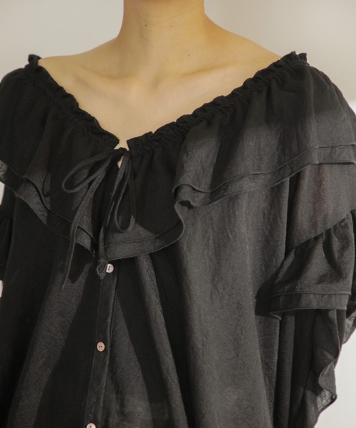 mici（ミチ）の「(mici)フリルシャツ（シャツ/ブラウス・レディース・ブラウン/オレンジ/ブラック・ONE SIZE/FREE）」の20枚目の写真