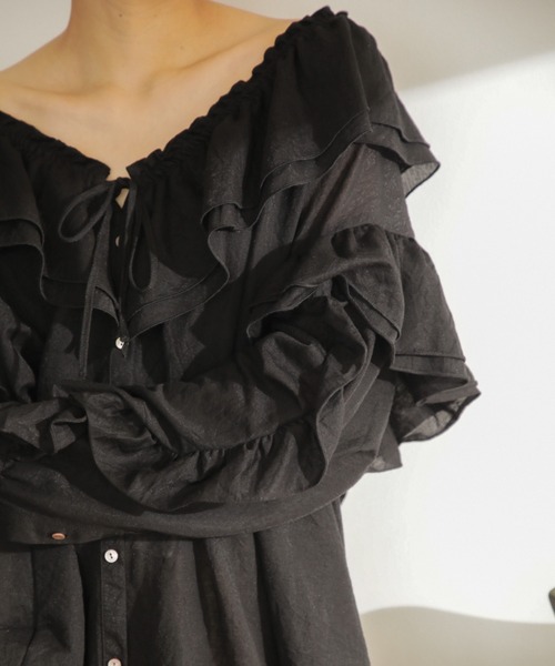 mici（ミチ）の「(mici)フリルシャツ（シャツ/ブラウス・レディース・ブラウン/オレンジ/ブラック・ONE SIZE/FREE）」の19枚目の写真