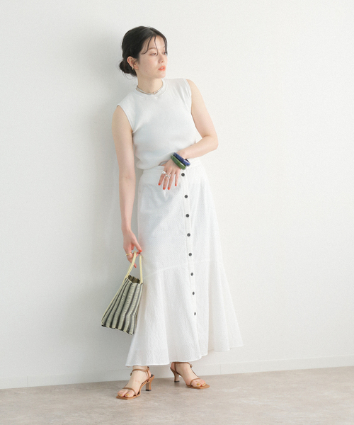 B.C STOCK（ベーセーストック）の「フロントボタン レースマーメイドスカート（スカート・レディース・ブラック/ホワイト/サックスブルー・FREE）」の15枚目の写真