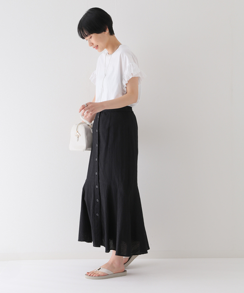 B.C STOCK（ベーセーストック）の「フロントボタン レースマーメイドスカート（スカート・レディース・ブラック/ホワイト/サックスブルー・FREE）」の7枚目の写真