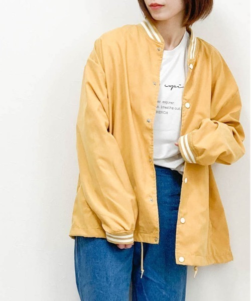 Ritzy(リッツィー)の「ポリピーチスタジアムシャツジャケット(ノーカラージャケット・メンズ・イエロー/グリーン/チャコール・LARGE/MEDIUM/X-LARGE)」の1枚目の写真