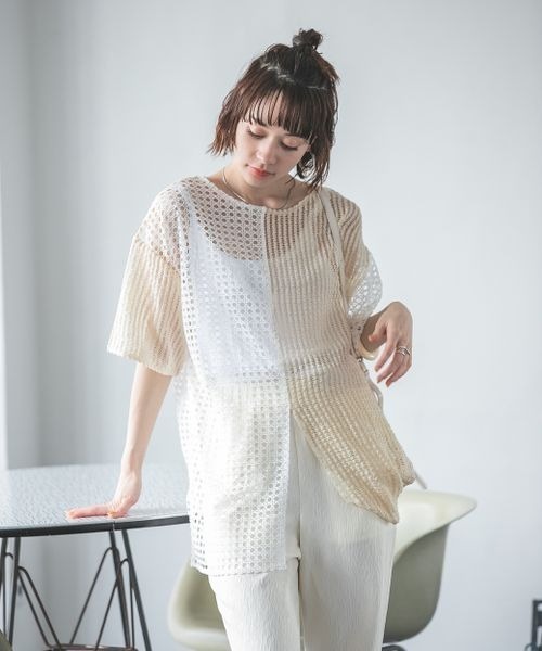 JEANASIS（ジーナシス）の「2WAYパターンキリカエメッシュTEE/299266（Tシャツ/カットソー・レディース・ブラック/オフホワイト/ベージュ系その他・FREE）」の14枚目の写真
