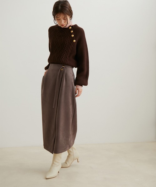 VIS(ビス)の「エコスエードラップ調Iラインスカート【sustainable】(スカート・レディース・パープル系その他2/キナリ/ダークブラウン・L/M/S)」の21枚目の写真