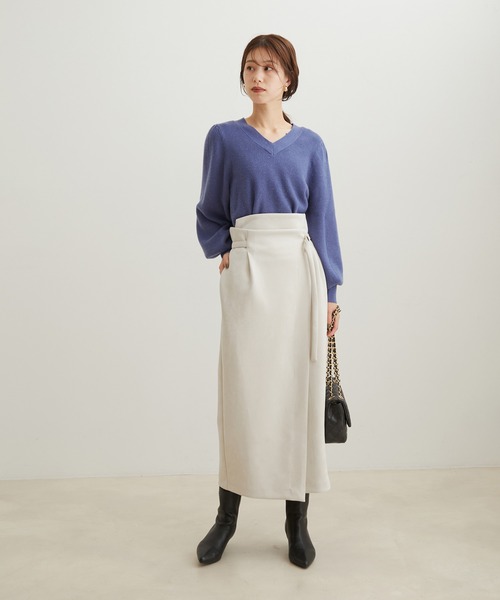 VIS(ビス)の「エコスエードラップ調Iラインスカート【sustainable】(スカート・レディース・パープル系その他2/キナリ/ダークブラウン・L/M/S)」の22枚目の写真