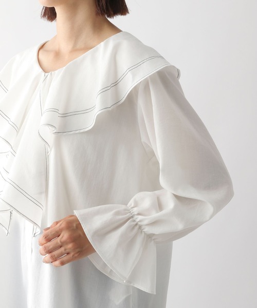 LEPSIM（レプシィム）の「フカVネックフリルブラウス　294913（シャツ/ブラウス・レディース・オフホワイト/ライトピンク/ブラック・FREE）」の11枚目の写真