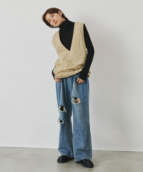 Auntie Rosa Holiday（アンティローザホリデー）の「ナイロン深Vベスト（ベスト・レディース・ブラック/ベージュ/カーキ・FREE）」の16枚目の写真