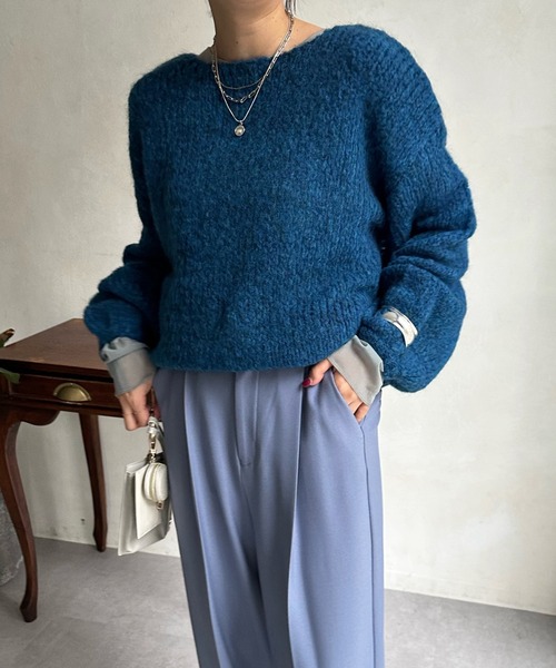 DouDou(ドゥドゥ)の「モヘヤメッシュニット(ニット/セーター・レディース・ベージュ/パープル/ブラウン/グリーン/ブルー/ブラック/グレー/オフホワイト・FREE)」の8枚目の写真