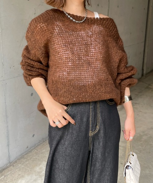 DouDou(ドゥドゥ)の「モヘヤメッシュニット(ニット/セーター・レディース・ベージュ/パープル/ブラウン/グリーン/ブルー/ブラック/グレー/オフホワイト・FREE)」の22枚目の写真