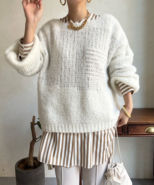 DouDou(ドゥドゥ)の「モヘヤメッシュニット(ニット/セーター・レディース・ベージュ/パープル/ブラウン/グリーン/ブルー/ブラック/グレー/オフホワイト・FREE)」の12枚目の写真