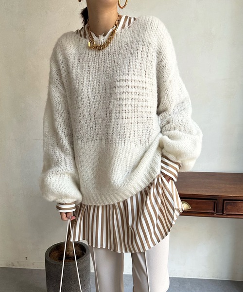 DouDou(ドゥドゥ)の「モヘヤメッシュニット(ニット/セーター・レディース・ベージュ/パープル/ブラウン/グリーン/ブルー/ブラック/グレー/オフホワイト・FREE)」の11枚目の写真