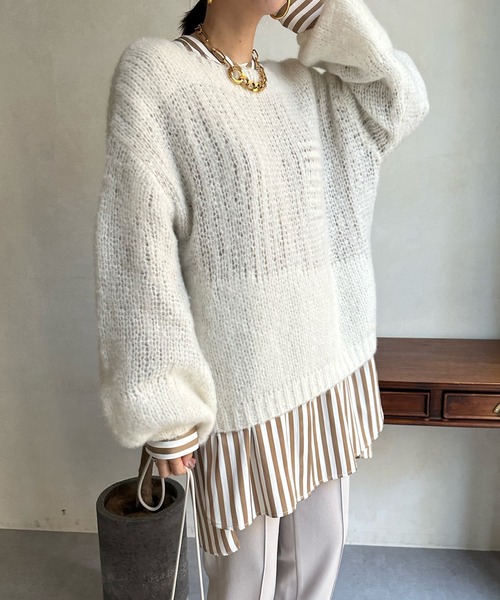 DouDou(ドゥドゥ)の「モヘヤメッシュニット(ニット/セーター・レディース・ベージュ/パープル/ブラウン/グリーン/ブルー/ブラック/グレー/オフホワイト・FREE)」の10枚目の写真