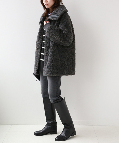 JOURNAL STANDARD relume（ジャーナルスタンダード　レリューム）の「カーリーフェイクファービックカラーブルゾン（ブルゾン・レディース・チャコールグレー/アイボリー/ブラウン系その他・FREE）」の6枚目の写真