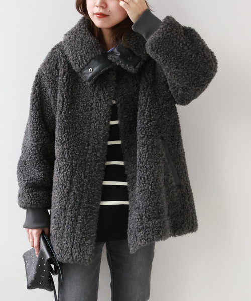 JOURNAL STANDARD relume（ジャーナルスタンダード　レリューム）の「カーリーフェイクファービックカラーブルゾン（ブルゾン・レディース・チャコールグレー/アイボリー/ブラウン系その他・FREE）」の9枚目の写真