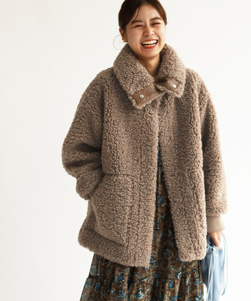 セール】カーリーフェイクファービックカラーブルゾン（ブルゾン