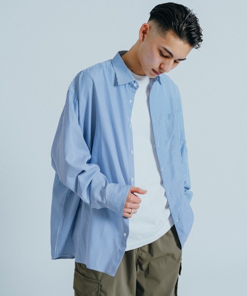 Ressaca（レサーカ）の「オーバーサイズ ストライプレギュラーカラー長袖シャツ（シャツ/ブラウス・メンズ・ネイビー/レッド/ブルー/グリーン・M/L）」の3枚目の写真