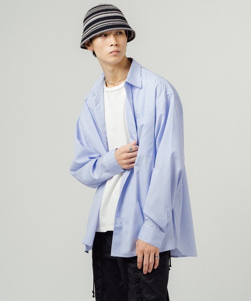 Ressaca（レサーカ）の「オーバーサイズ ストライプレギュラーカラー長袖シャツ（シャツ/ブラウス・メンズ・ネイビー/レッド/ブルー/グリーン・M/L）」の6枚目の写真