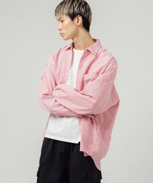 Ressaca（レサーカ）の「オーバーサイズ ストライプレギュラーカラー長袖シャツ（シャツ/ブラウス・メンズ・ネイビー/レッド/ブルー/グリーン・M/L）」の16枚目の写真