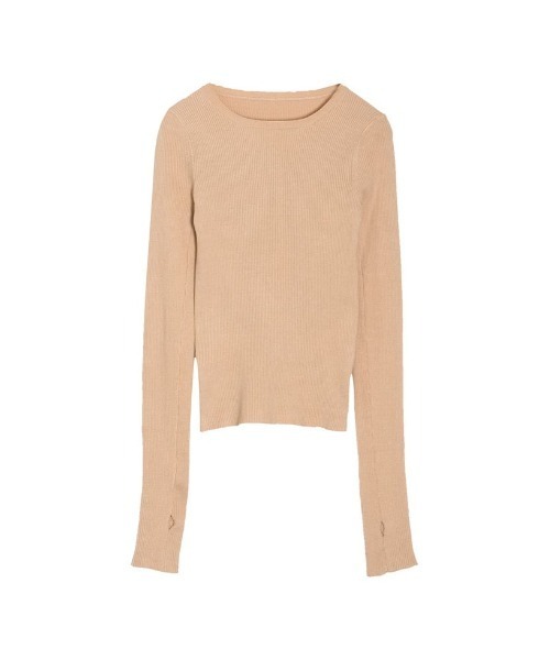 Re:EDIT（リエディ）の「指穴クルーネックリブニットトップス（ニット/セーター・レディース・ブルー/ベージュ/ブラック系その他/オレンジ/モカ/グリーン/ブラック/アイボリー/ブラウン/ライトグレー/イエロー/グリーン系その他/キャメル・LARGE/MEDIUM）」の7枚目の写真