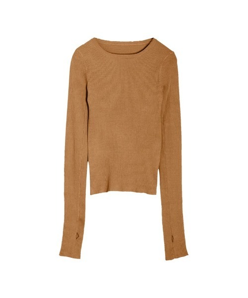 Re:EDIT（リエディ）の「指穴クルーネックリブニットトップス（ニット/セーター・レディース・ブルー/ベージュ/ブラック系その他/オレンジ/モカ/グリーン/ブラック/アイボリー/ブラウン/ライトグレー/イエロー/グリーン系その他/キャメル・LARGE/MEDIUM）」の12枚目の写真