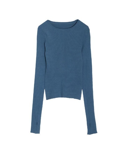 Re:EDIT（リエディ）の「指穴クルーネックリブニットトップス（ニット/セーター・レディース・ブルー/ベージュ/ブラック系その他/オレンジ/モカ/グリーン/ブラック/アイボリー/ブラウン/ライトグレー/イエロー/グリーン系その他/キャメル・LARGE/MEDIUM）」の10枚目の写真