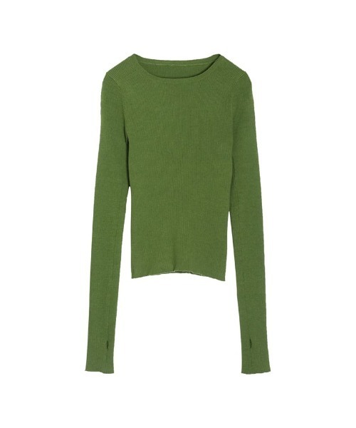 Re:EDIT（リエディ）の「指穴クルーネックリブニットトップス（ニット/セーター・レディース・ブルー/ベージュ/ブラック系その他/オレンジ/モカ/グリーン/ブラック/アイボリー/ブラウン/ライトグレー/イエロー/グリーン系その他/キャメル・LARGE/MEDIUM）」の8枚目の写真