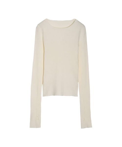 Re:EDIT（リエディ）の「指穴クルーネックリブニットトップス（ニット/セーター・レディース・ブルー/ベージュ/ブラック系その他/オレンジ/モカ/グリーン/ブラック/アイボリー/ブラウン/ライトグレー/イエロー/グリーン系その他/キャメル・LARGE/MEDIUM）」の2枚目の写真