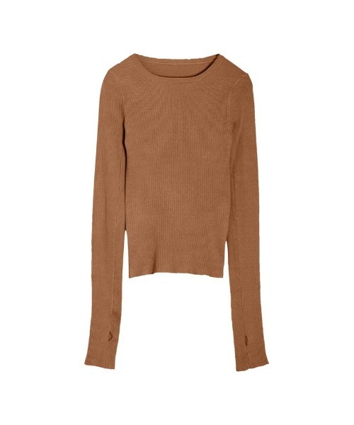 Re:EDIT（リエディ）の「指穴クルーネックリブニットトップス（ニット/セーター・レディース・ブルー/ベージュ/ブラック系その他/オレンジ/モカ/グリーン/ブラック/アイボリー/ブラウン/ライトグレー/イエロー/グリーン系その他/キャメル・LARGE/MEDIUM）」の6枚目の写真