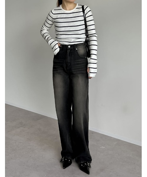 Re:EDIT（リエディ）の「指穴クルーネックリブニットトップス（ニット/セーター・レディース・ブルー/ベージュ/ブラック系その他/オレンジ/モカ/グリーン/ブラック/アイボリー/ブラウン/ライトグレー/イエロー/グリーン系その他/キャメル・LARGE/MEDIUM）」の21枚目の写真