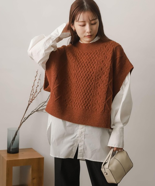 SENSE OF PLACE by URBAN RESEARCH（センスオブプレイスバイアーバンリサーチ）の「アルパカライクケーブルニットベスト（ベスト・レディース・ブラック/ブラウン/アイボリー・ONE）」の21枚目の写真