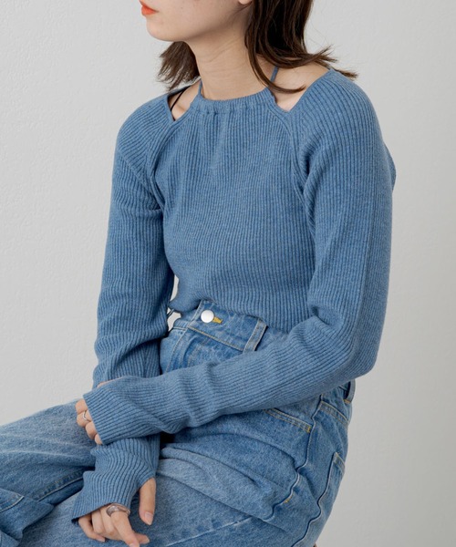 Kastane（カスタネ）の「アメスリリブニット（ニット/セーター・レディース・アイボリー/オレンジ/ブルー・FREE）」の2枚目の写真