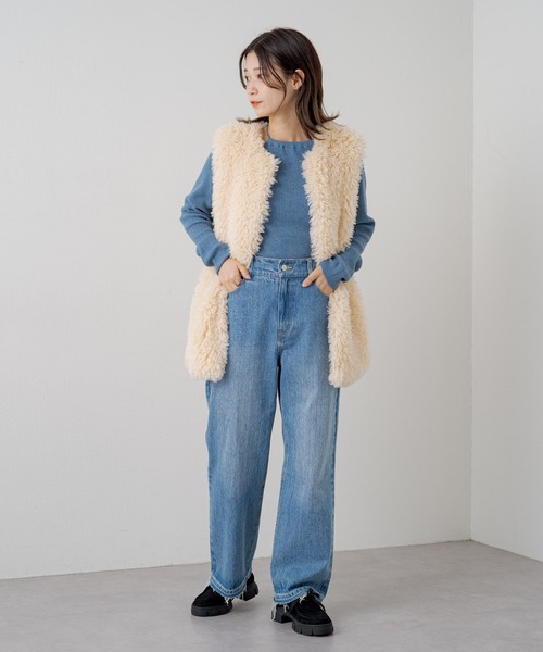 Kastane（カスタネ）の「アメスリリブニット（ニット/セーター・レディース・アイボリー/オレンジ/ブルー・FREE）」の6枚目の写真