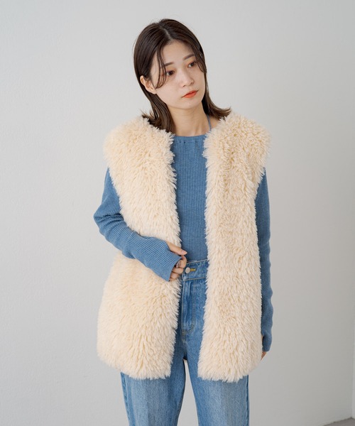 Kastane（カスタネ）の「アメスリリブニット（ニット/セーター・レディース・アイボリー/オレンジ/ブルー・FREE）」の7枚目の写真