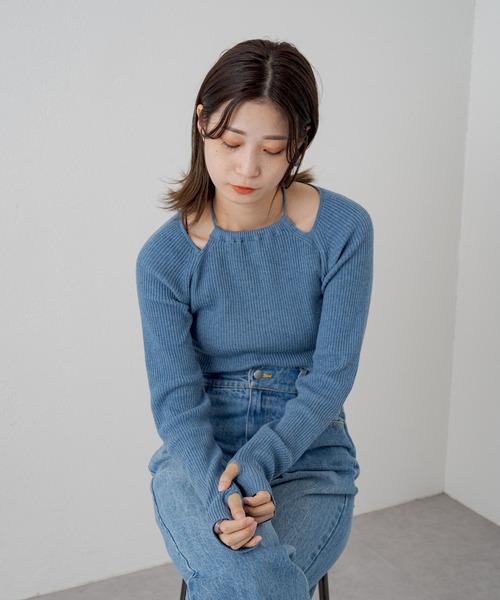 Kastane（カスタネ）の「アメスリリブニット（ニット/セーター・レディース・アイボリー/オレンジ/ブルー・FREE）」の8枚目の写真