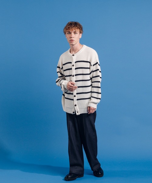 ONCILY(オンシェリー)の「BORDER KNIT CARDIGAN / ボーダーニットカーディガン(カーディガン/ボレロ・メンズ・ネイビー/オフホワイト・MEDIUM/LARGE)」の8枚目の写真
