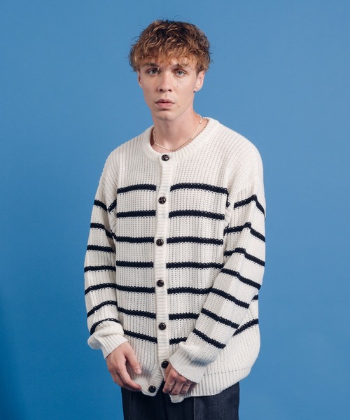 ONCILY(オンシェリー)の「BORDER KNIT CARDIGAN / ボーダーニットカーディガン(カーディガン/ボレロ・メンズ・ネイビー/オフホワイト・MEDIUM/LARGE)」の18枚目の写真