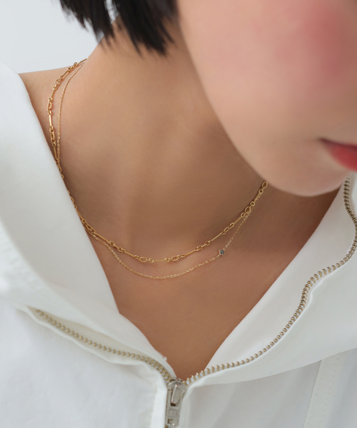 ボックス4ストーンブラックダイヤネックレス K10（ネックレス