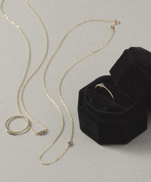 ボックス4ストーンブラックダイヤネックレス K10（ネックレス