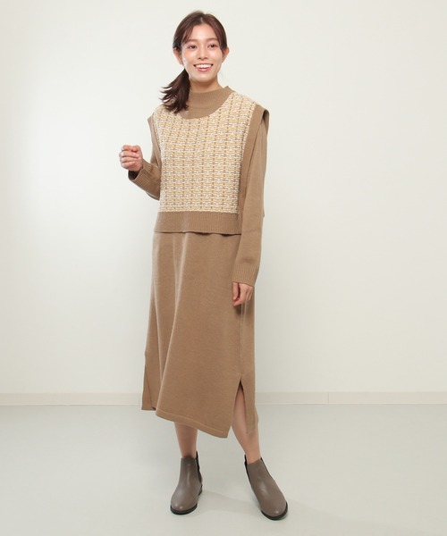 ikka（イッカ）の「【2点セット】ニットベストワンピースアンサンブル（ワンピース・レディース・ブラック/ブラウン・M/L）」の14枚目の写真