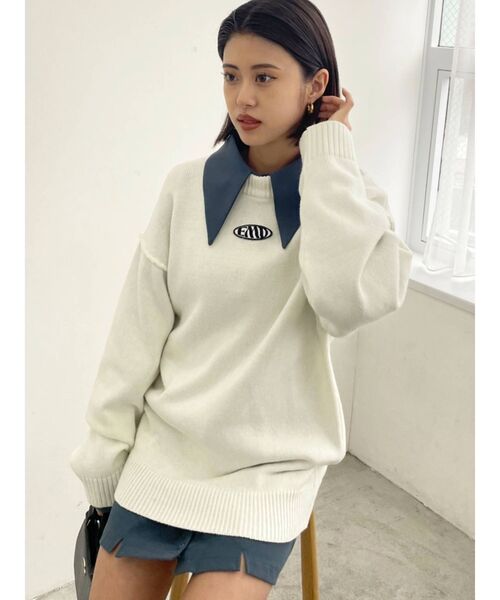 EMODA（エモダ）の「マークロゴオーバーニット（ニット/セーター・レディース・ホワイト/ブラック/ピンク/ブルー・FREE）」の2枚目の写真